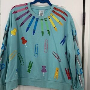 QUEEN OF SPARKLES Colorful Crayon and Pin Sweater